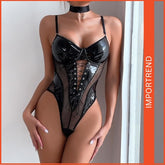 Women’s Mesh Splicing Leather Shaping Nightclub Backless Outfit